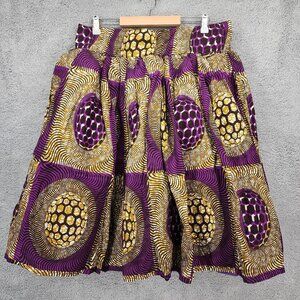 Li Li's Creations Womens Large Multicolor African Print Midi‎ Skirt Tulle Lining